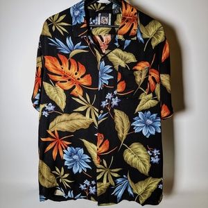 Vintage Montage - Hawaiian Rayon Shirt - Black Ground Floral - Mens L